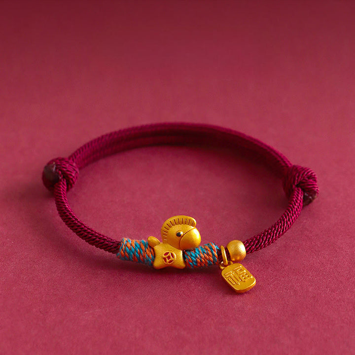 Pulsera trenzada con dijes del personaje Fu del Año del Caballo en plata de ley 999 con Buddha Stones - image 2