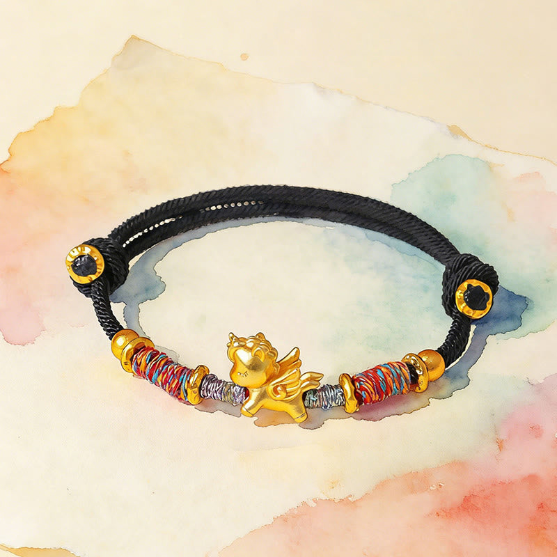 Pulsera de cuerda trenzada con Buddha Stones del Año del Caballo, plata de ley 999 bañada en oro - image 17