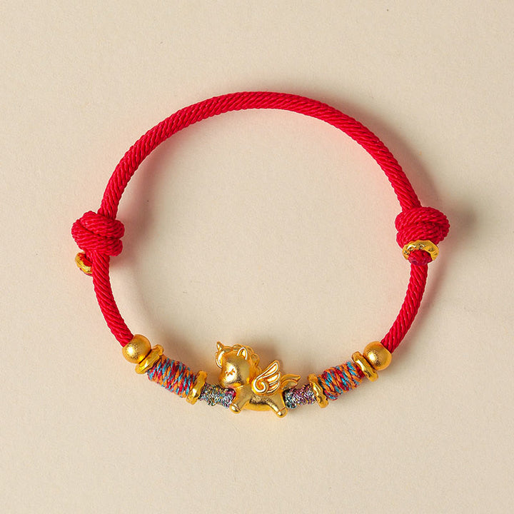 Pulsera de cuerda trenzada con Buddha Stones del Año del Caballo, plata de ley 999 bañada en oro - image 10