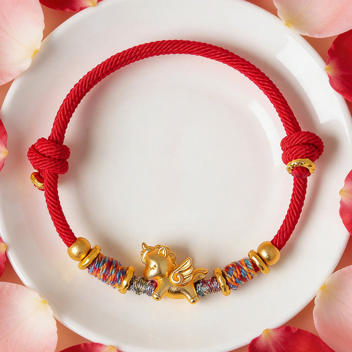 Pulsera de cuerda trenzada con Buddha Stones del Año del Caballo, plata de ley 999 bañada en oro - image 14