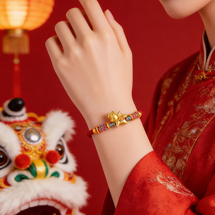 Pulsera de cuerda trenzada con Buddha Stones del Año del Caballo, plata de ley 999 bañada en oro - image 4