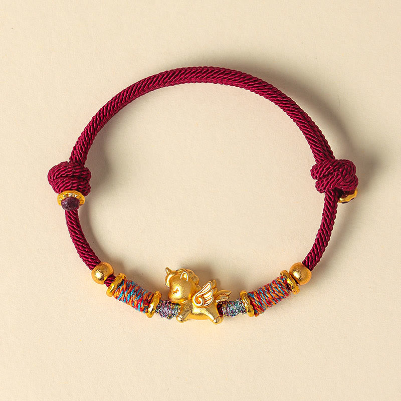 Pulsera de cuerda trenzada con Buddha Stones del Año del Caballo, plata de ley 999 bañada en oro - image 2