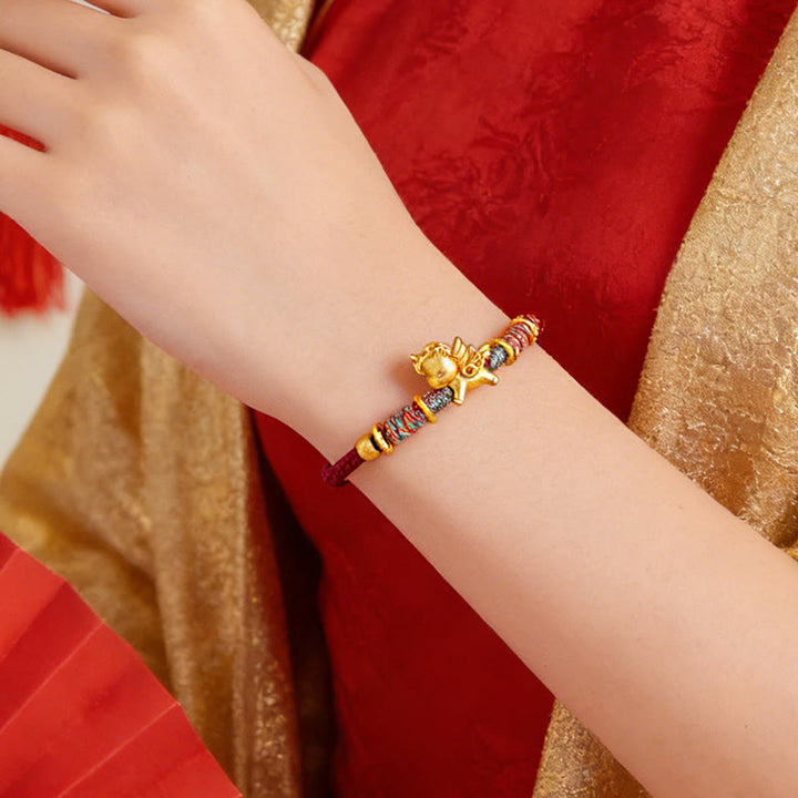 Pulsera de cuerda trenzada con Buddha Stones del Año del Caballo, plata de ley 999 bañada en oro - image 3