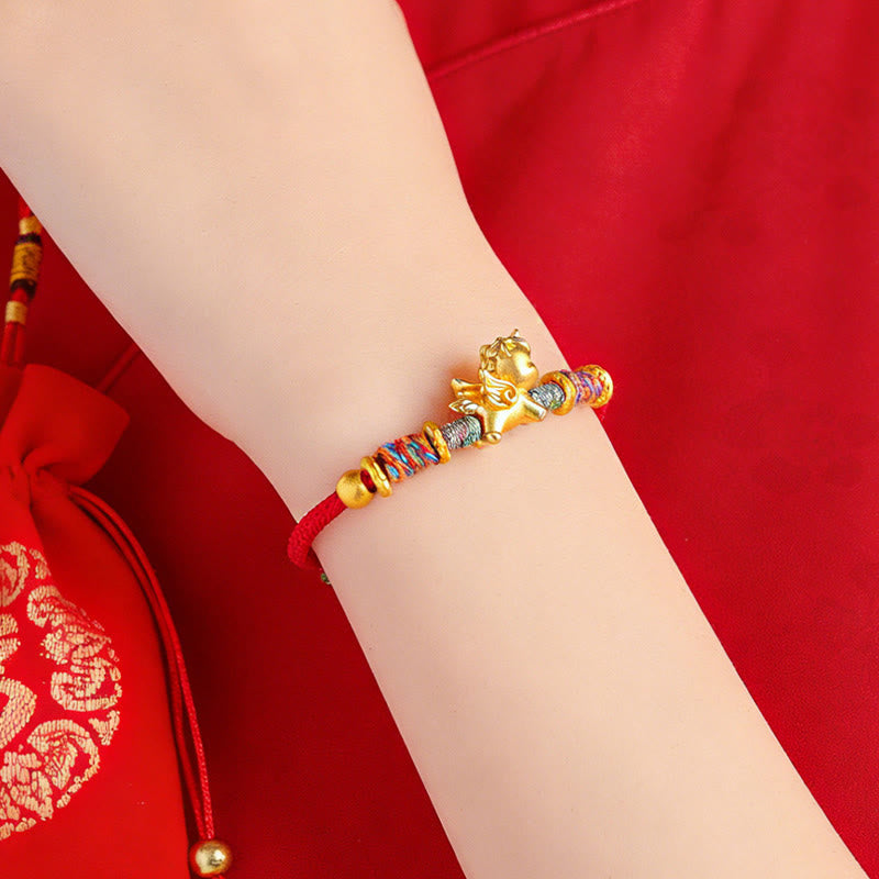 Pulsera de cuerda trenzada con Buddha Stones del Año del Caballo, plata de ley 999 bañada en oro - image 15