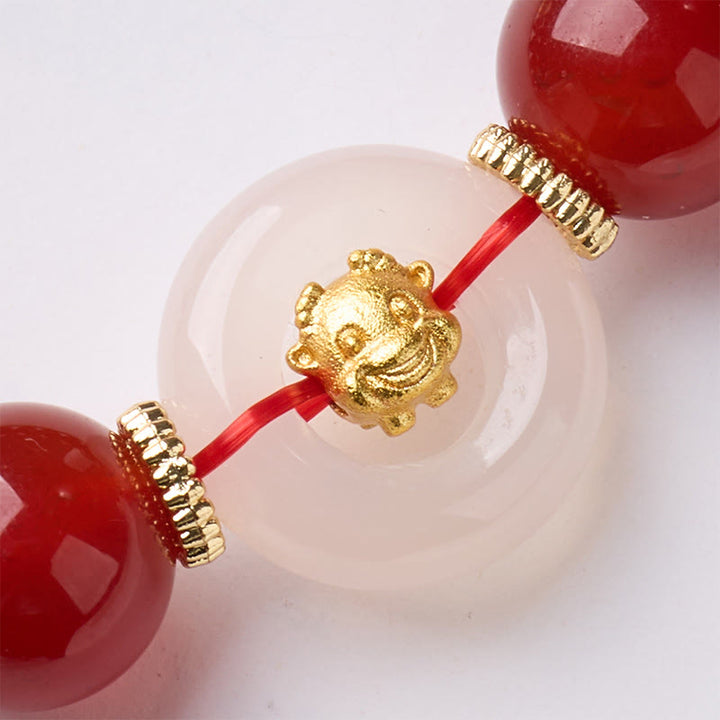 Pulsera de confianza con Buddha Stones, zodíaco chino, año del Caballo, hebilla de paz, ágata roja, calcedonia blanca - image 13