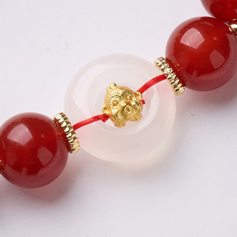 Pulsera de confianza con Buddha Stones, zodíaco chino, año del Caballo, hebilla de paz, ágata roja, calcedonia blanca - image 25
