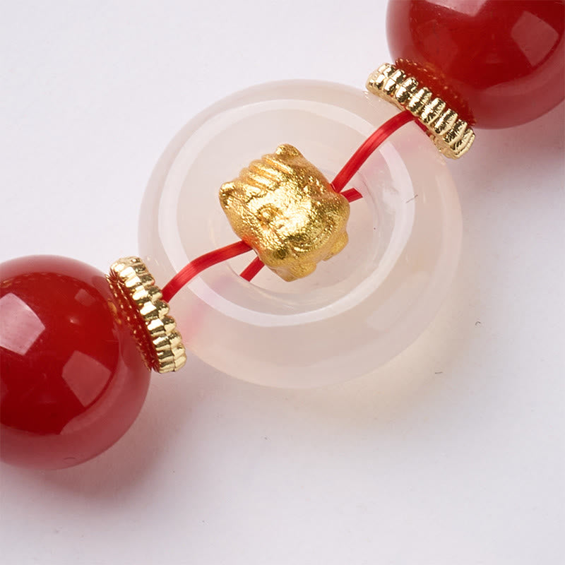 Pulsera de confianza con Buddha Stones, zodíaco chino, año del Caballo, hebilla de paz, ágata roja, calcedonia blanca - image 3