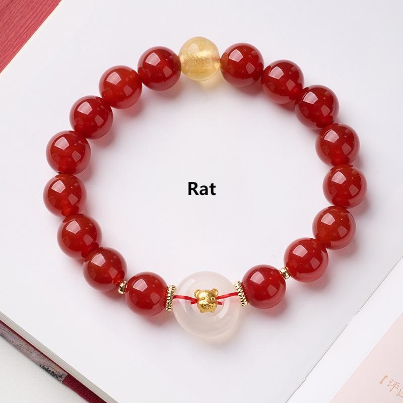 Pulsera de confianza con Buddha Stones, zodíaco chino, año del Caballo, hebilla de paz, ágata roja, calcedonia blanca - Rata - image 10