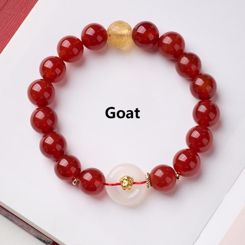 Pulsera de confianza con Buddha Stones, zodíaco chino, año del Caballo, hebilla de paz, ágata roja, calcedonia blanca - Cabra - image 22