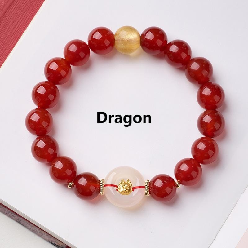 Pulsera de confianza con Buddha Stones, zodíaco chino, año del Caballo, hebilla de paz, ágata roja, calcedonia blanca - Dragón - image 18