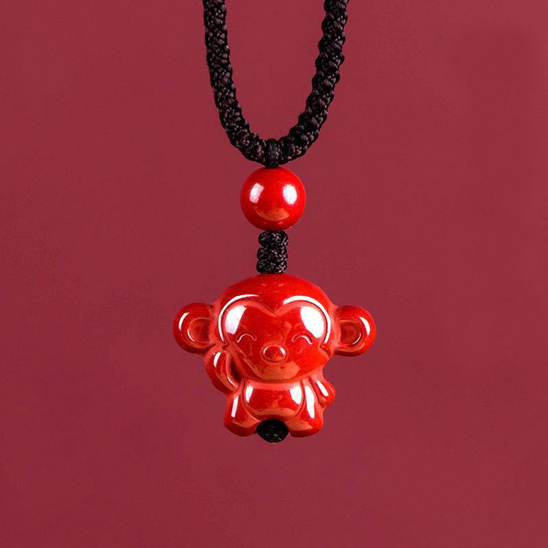 Collar con colgante de cuerda con bendición de cinabrio y diseño grabado del zodiaco chino con Buddha Stones del Año del Caballo - Mono - image 32