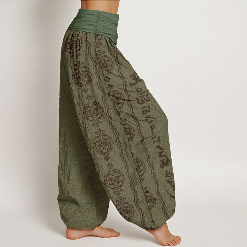 Pantalón tipo harem de cintura elástica para mujer con mandala de algodón con Buddha Stones Om Mani Padme Hum - image 6