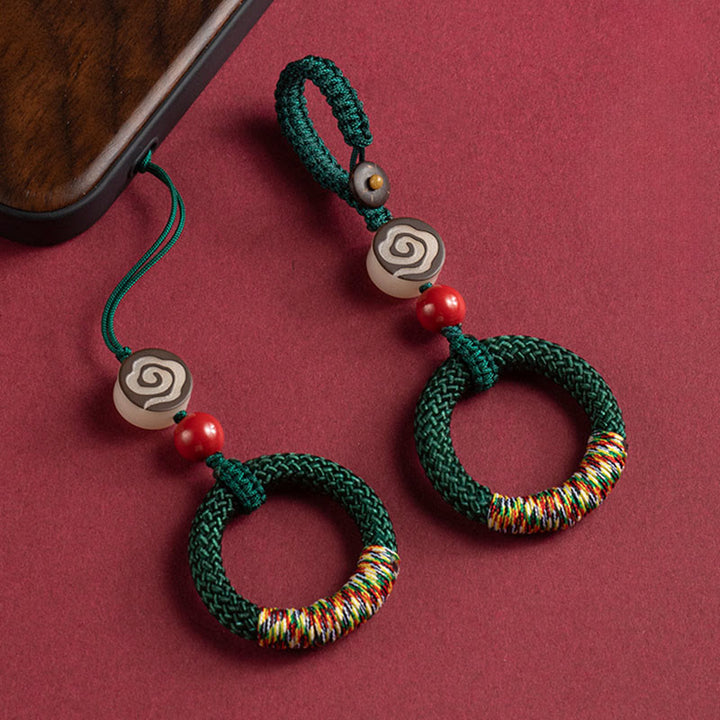 Buddha Stones tejidas a mano con hilo colorido y hebilla de marfil y cinabrio para colgar en el teléfono. - image 15