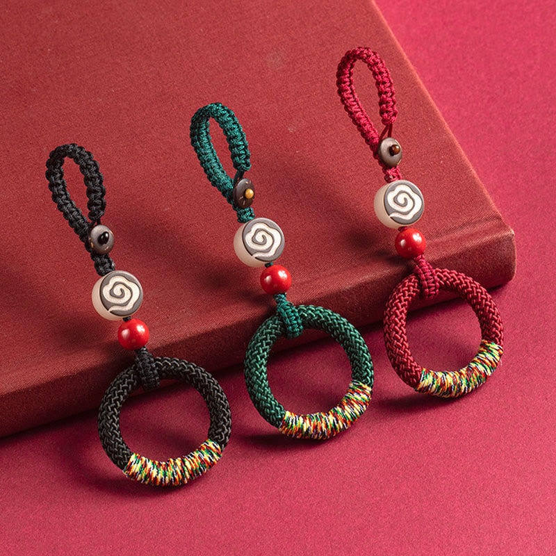 Buddha Stones tejidas a mano con hilo colorido y hebilla de marfil y cinabrio para colgar en el teléfono. - image 8