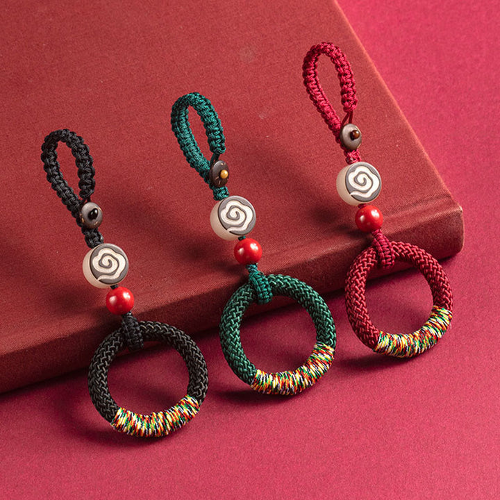 Buddha Stones tejidas a mano con hilo colorido y hebilla de marfil y cinabrio para colgar en el teléfono. - image 8