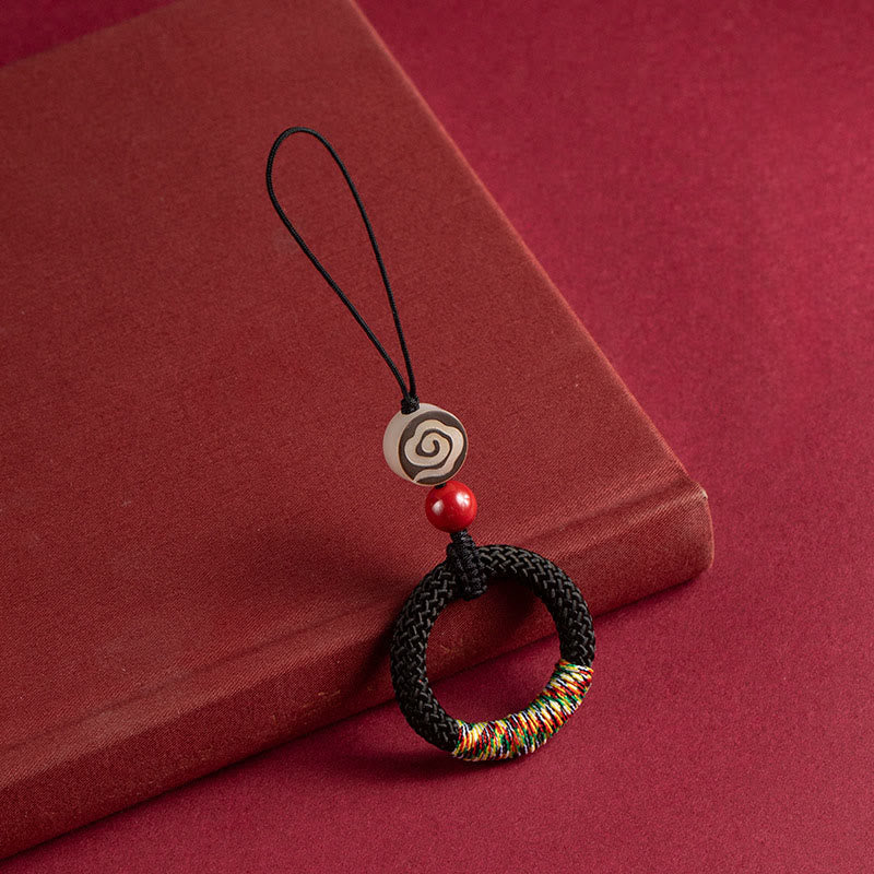 Buddha Stones tejidas a mano con hilo colorido y hebilla de marfil y cinabrio para colgar en el teléfono. - Decoración colgante para teléfono negro - image 9