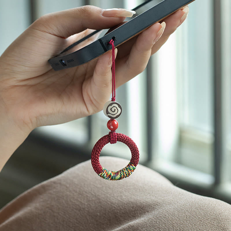 Buddha Stones tejidas a mano con hilo colorido y hebilla de marfil y cinabrio para colgar en el teléfono. - image 12