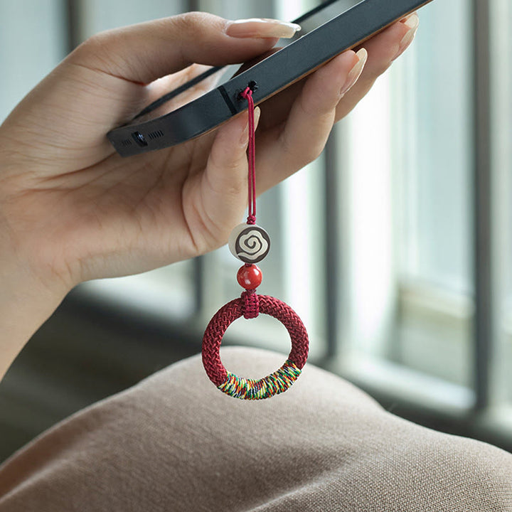 Buddha Stones tejidas a mano con hilo colorido y hebilla de marfil y cinabrio para colgar en el teléfono. - image 12
