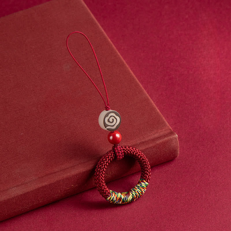 Buddha Stones tejidas a mano con hilo colorido y hebilla de marfil y cinabrio para colgar en el teléfono. - Decoración colgante de teléfono rojo - image 10