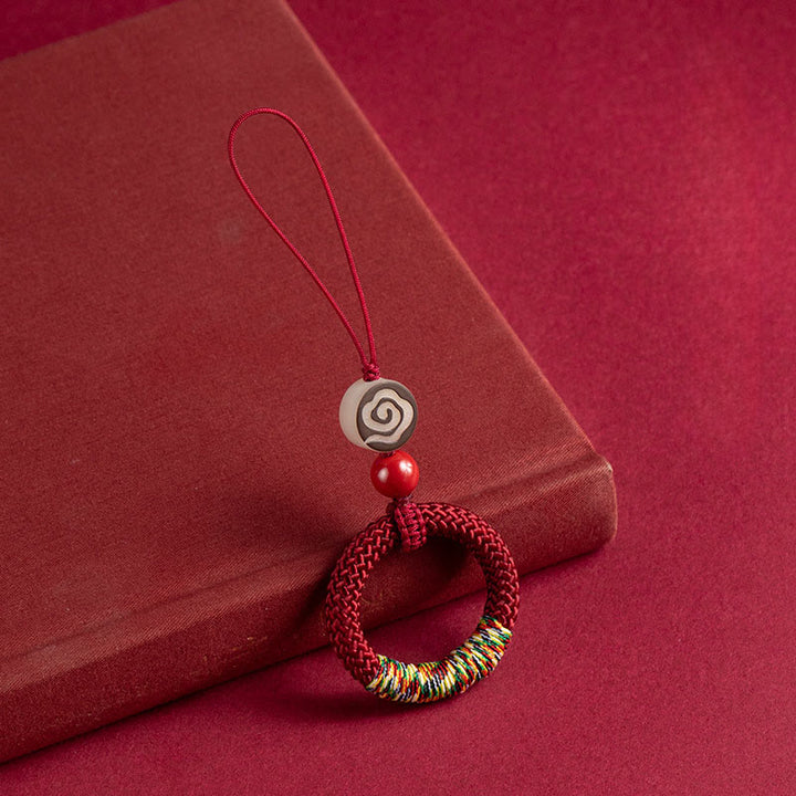 Buddha Stones tejidas a mano con hilo colorido y hebilla de marfil y cinabrio para colgar en el teléfono. - Decoración colgante de teléfono rojo - image 10