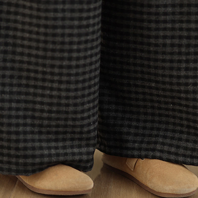 Pantalones anchos para mujer con estampado de cuadros escoceses y bolsillos de Buddha Stones - image 6