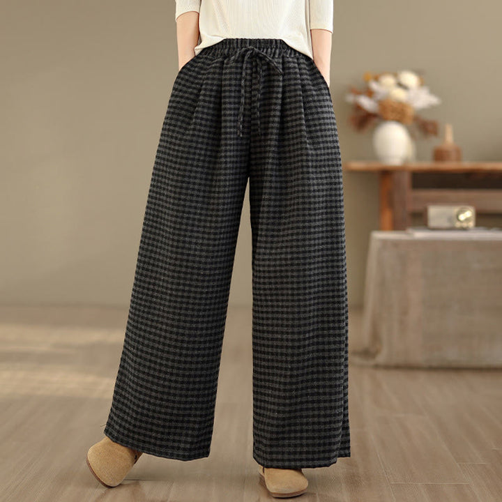 Pantalones anchos para mujer con estampado de cuadros escoceses y bolsillos de Buddha Stones - image 1