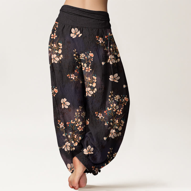 Pantalones harén de cintura elástica para mujer con diseño de flor de cerezo y algodón puro Buddha Stones - image 1