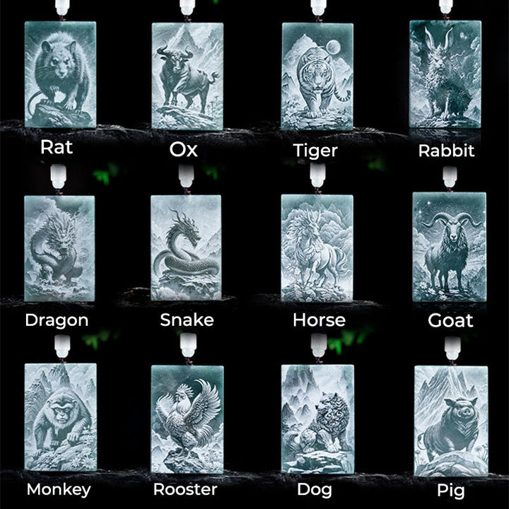 Collar con colgantes de jade y Buddha Stones del Año del Caballo, grabados del zodiaco chino - image 25