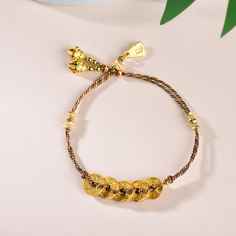 Pulsera de hilo tejido a mano con Buddha Stones y monedas de los Cinco Emperadores y equilibrio de cobre  - Monedas marrones de los Cinco Emperadores (circunferencia de la muñeca: 16-19 cm) - image 16