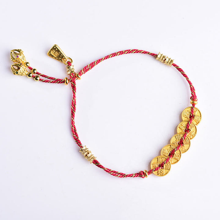 Pulsera de hilo tejido a mano con Buddha Stones y monedas de los Cinco Emperadores y equilibrio de cobre  - image 10