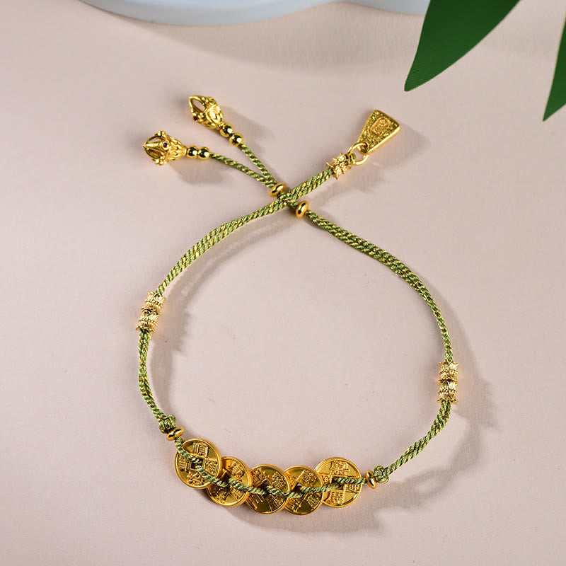 Pulsera de hilo tejido a mano con Buddha Stones y monedas de los Cinco Emperadores y equilibrio de cobre  - Monedas verdes de los Cinco Emperadores (circunferencia de la muñeca: 16-19 cm) - image 13