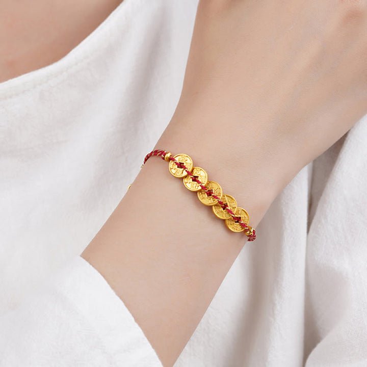 Pulsera de hilo tejido a mano con Buddha Stones y monedas de los Cinco Emperadores y equilibrio de cobre  - image 4