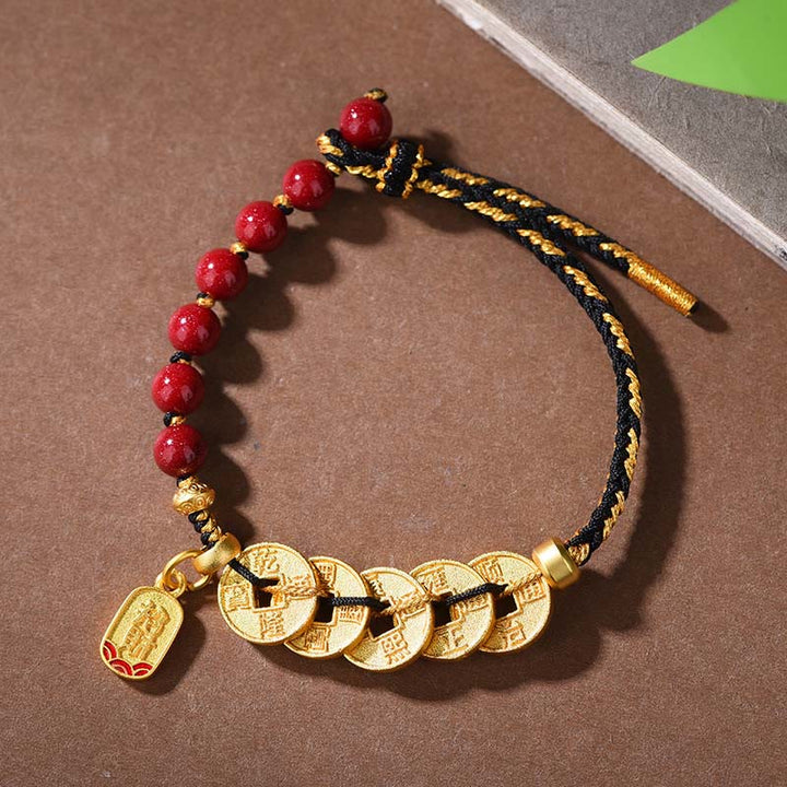 Pulsera de equilibrio para atraer la fortuna con Buddha Stones de los Cinco Emperadores, cobre, amatista, cinabrio, hilo negro y rojo. - Cuerda negra de cinabrio de cobre (circunferencia de la muñeca: 16-19 cm) - image 18