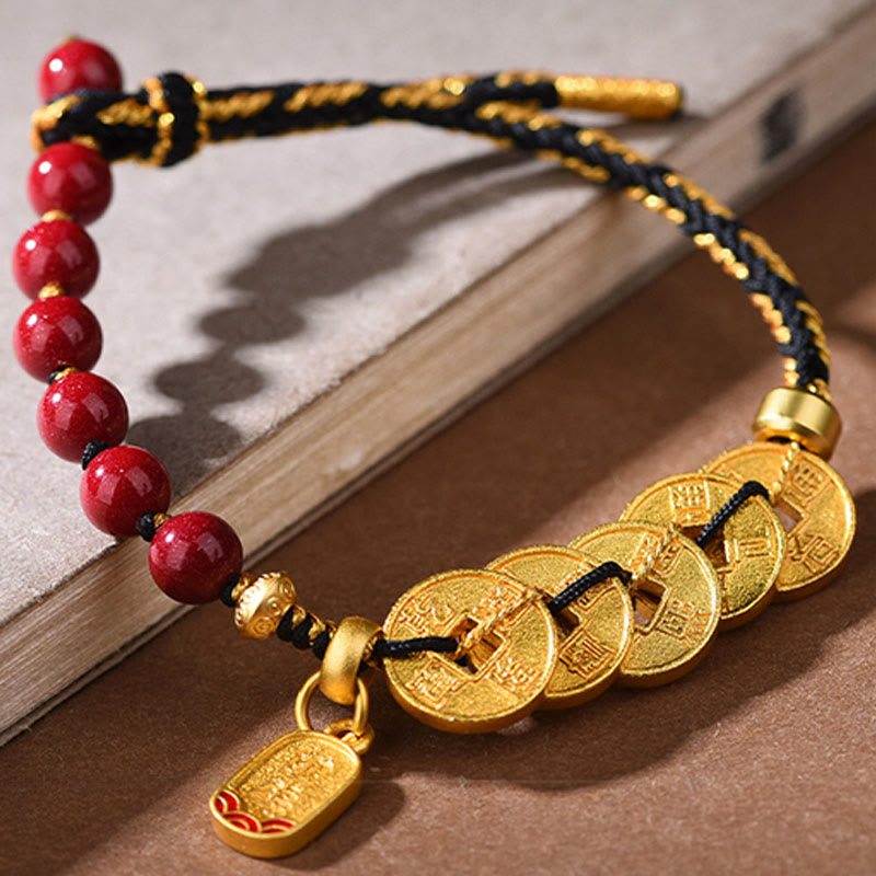 Pulsera de equilibrio para atraer la fortuna con Buddha Stones de los Cinco Emperadores, cobre, amatista, cinabrio, hilo negro y rojo. - image 10