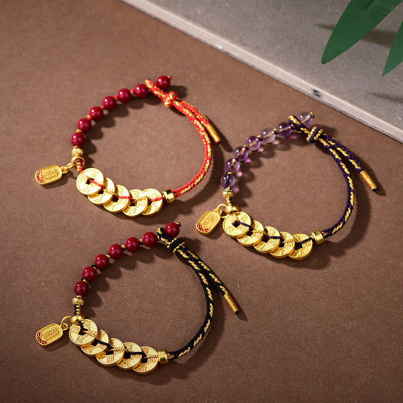 Pulsera de equilibrio para atraer la fortuna con Buddha Stones de los Cinco Emperadores, cobre, amatista, cinabrio, hilo negro y rojo. - image 22