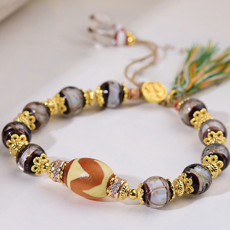Pulsera de bendiciones con cuentas Dzi de vidrio Liuli y Buddha Stones - image 2