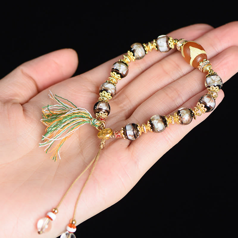 Pulsera de bendiciones con cuentas Dzi de vidrio Liuli y Buddha Stones - image 12