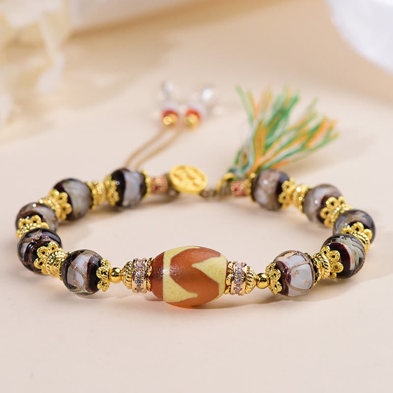 Pulsera de bendiciones con cuentas Dzi de vidrio Liuli y Buddha Stones - Cuentas Dzi de vidrio Liuli (circunferencia de la muñeca: 16-19 cm) - image 0