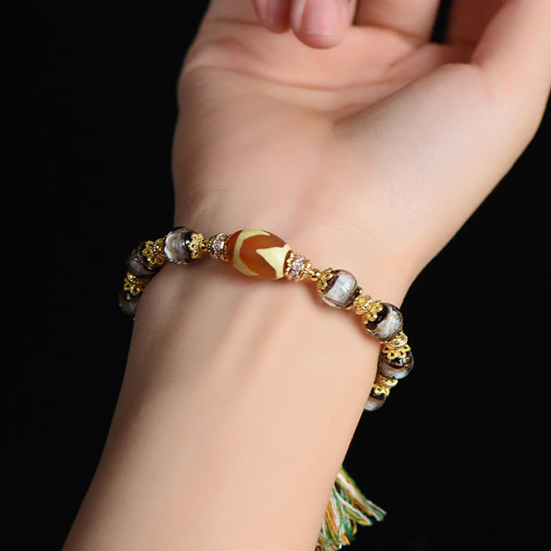 Pulsera de bendiciones con cuentas Dzi de vidrio Liuli y Buddha Stones - image 4