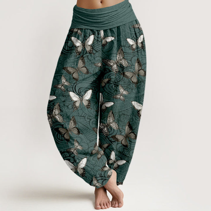 Pantalones Buddha Stones de algodón puro con diseño de mariposas grises y negras para mujer, con cintura elástica - Cian oscuro - US16，UK/AU20，EU48 (3XL) - image 8