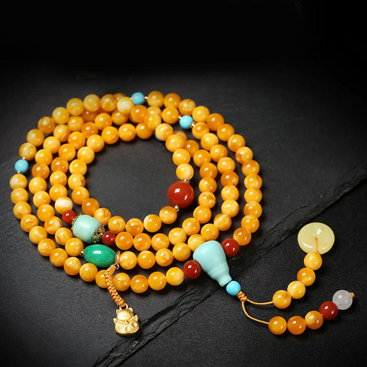 Buddha Stones Mala de ámbar con 108 cuentas y hebilla de paz para la suerte y la fortuna. - image 2
