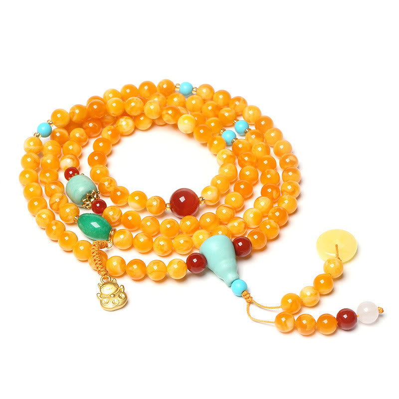 Buddha Stones Mala de ámbar con 108 cuentas y hebilla de paz para la suerte y la fortuna. - image 5