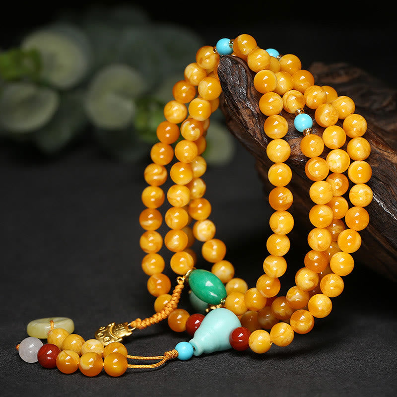 Buddha Stones Mala de ámbar con 108 cuentas y hebilla de paz para la suerte y la fortuna. - image 4