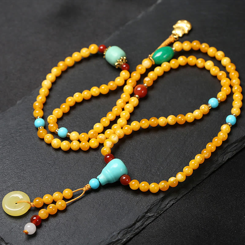 Buddha Stones Mala de ámbar con 108 cuentas y hebilla de paz para la suerte y la fortuna. - image 1