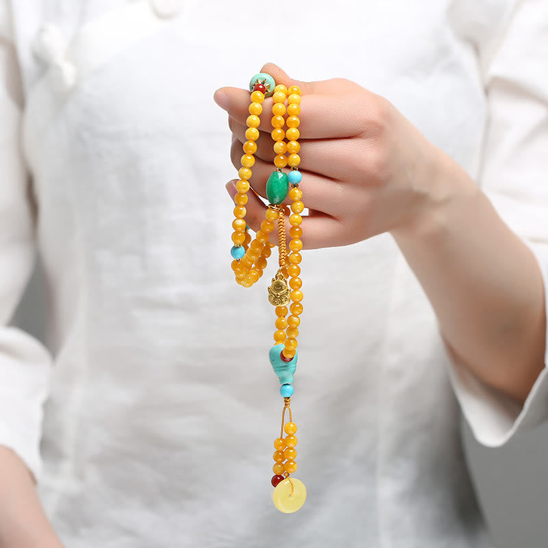 Buddha Stones Mala de ámbar con 108 cuentas y hebilla de paz para la suerte y la fortuna. - image 7
