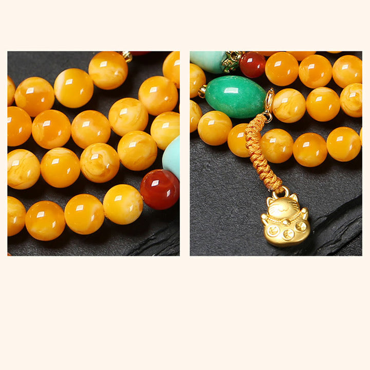 Buddha Stones Mala de ámbar con 108 cuentas y hebilla de paz para la suerte y la fortuna. - image 9