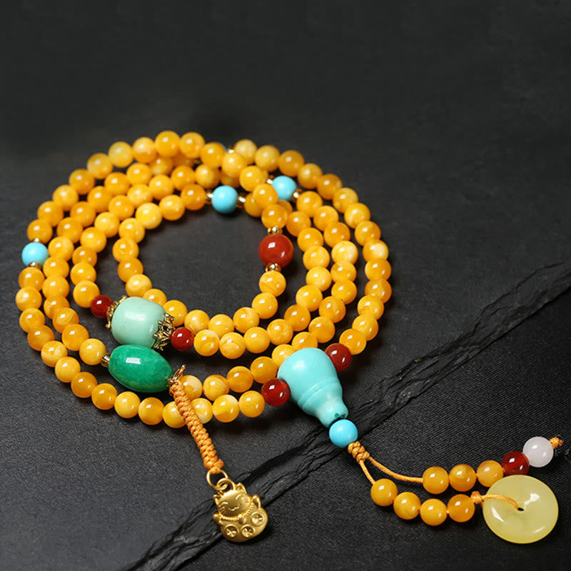 Buddha Stones Mala de ámbar con 108 cuentas y hebilla de paz para la suerte y la fortuna. - image 3