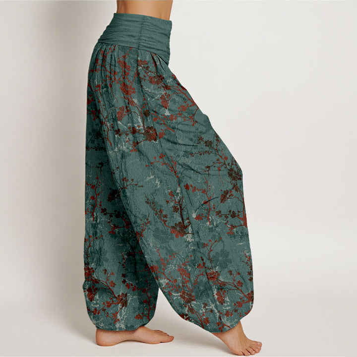 Pantalones harén de algodón puro con diseño de Buddha Stones, flores, ramas y hojas para mujer, con cintura elástica - image 2
