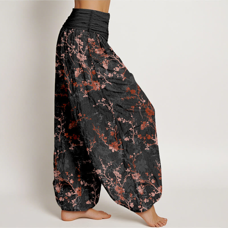 Pantalones harén de algodón puro con diseño de Buddha Stones, flores, ramas y hojas para mujer, con cintura elástica - image 7