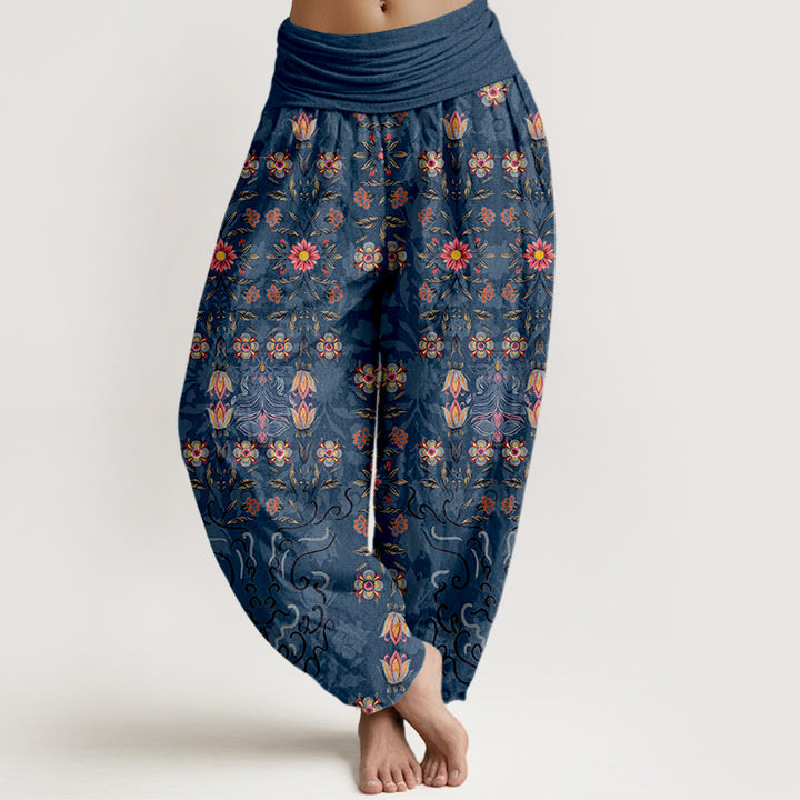 Pantalones Buddha Stones de algodón puro con estampado floral multicolor para mujer, cintura elástica - Azul acero - US16，UK/AU20，EU48 (3XL) - image 5